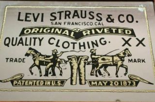 Vintage Levi Strauss Levis Jeans Advertising Mirror Store Display Pop Wood Frame