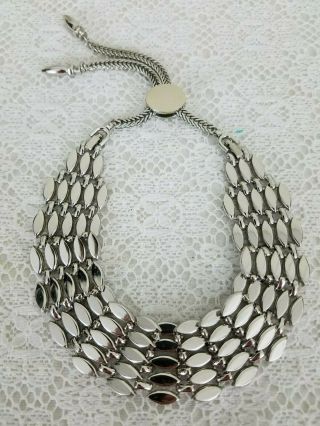 Monet Choker Necklace Clip On Earrings Silver Tone Vintage 1950 " S Carousel H5