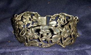 Danecraft Vintage Sterling Silver Floral Carved Link Statement Bracelet 7 "