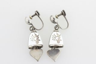 Siam Sterling Silver Niello Dancers 925 White Enamel Bell Dangle Heart Earrings