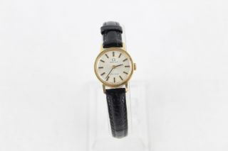 Vintage Ladies Omega Geneve Gold Tone Wristwatch Hand - Wind Leather Strap