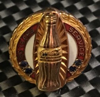 Vintage Coca Cola Soda 10k Gold 2.  1 Gr 20 Year Employee Service Pin 4 Sapphires