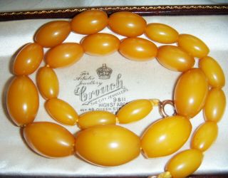 Vintage Art Deco Faux Butterscotch Amber Celluloid Olive Beads Necklace