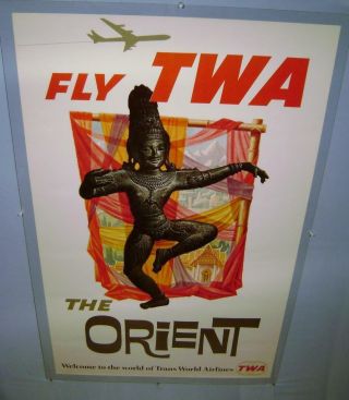 Rare 1955 Fly Twa To The Orient - Poster By David Klein,  Huge Size 40 X 25