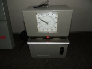 Vintage Lathem Time Recorder Time Clock and Time Card Holder w/ Keys 6