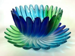 2 Pc.  Vintage Walther Glass Liebenstern Walterglas Blue/green Tulip Bowl,  Platter