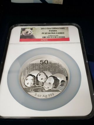 2013 China 50 Yuan 5 Oz Silver Panda Ngc Pf69 Ultra Cameo Low Mintage,  Rare