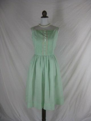 Vtg 50s 60s Youth Fair Womens Vintage Green Cotton Sheer Party Dress W 27