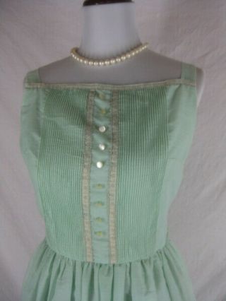 Vtg 50s 60s Youth Fair Womens Vintage Green Cotton SHEER Party Dress W 27 3