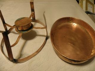 Antique/vintage copper casserole server with warmer pan and stand 6