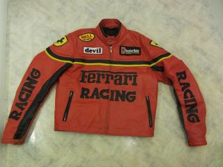Ferrari Vintage Red Leather Motorcycle Gp Racing Jacket Size M