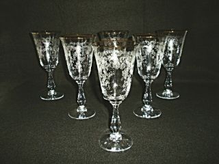 Rare 19th C Baccarat Louis Xv Etched Crystal 6 X Large Wine Goblet W/ Gold Rim
