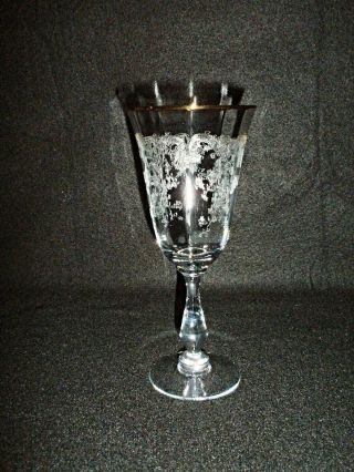 Rare 19th C BACCARAT Louis XV Etched Crystal 6 x Large Wine Goblet w/ Gold Rim 4