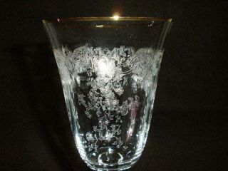 Rare 19th C BACCARAT Louis XV Etched Crystal 6 x Large Wine Goblet w/ Gold Rim 5