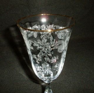 Rare 19th C BACCARAT Louis XV Etched Crystal 6 x Large Wine Goblet w/ Gold Rim 6