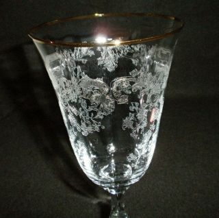 Rare 19th C BACCARAT Louis XV Etched Crystal 6 x Large Wine Goblet w/ Gold Rim 7