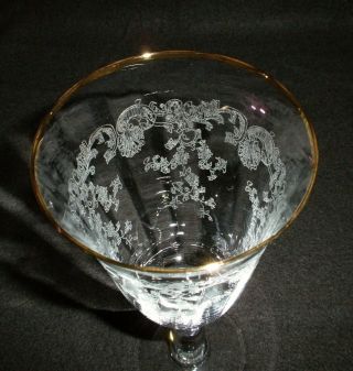 Rare 19th C BACCARAT Louis XV Etched Crystal 6 x Large Wine Goblet w/ Gold Rim 8