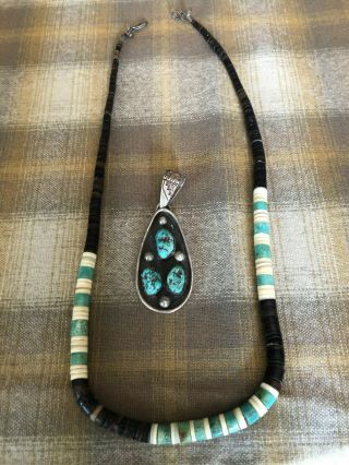 2 Vintage Native American Old Pawn Sterling Turquoise Pendant/necklace Signed