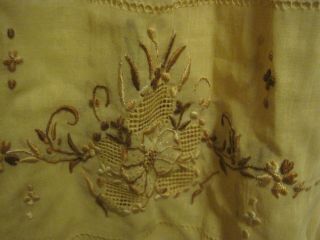 VTG SMOCKED/Hand Embroidered Peasant SHEER DRESS TAN GOLD W/YELLOW/BROWN ACCENTS 4