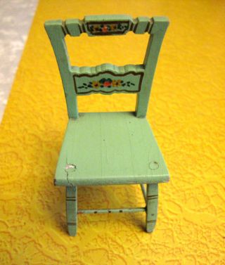 Vintage Dollhouse Miniature Tynietoy Tynie Toy Green Wood Chair Hand Painted