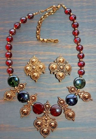 Vintage Jose Maria Barrera For Avon Adriatic Glass Bead Necklace Earring Set