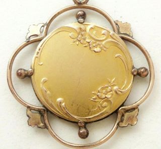 Gorgeous Antique Art Nouveau 18k Gold Filled Jewel Medal Pendant For Engravings