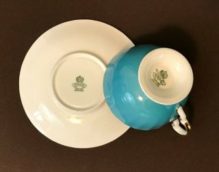Vintage Aynsley Poppies Daisies on Turquoise Blue Footed Teacup Saucer Gold Trim 7