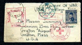 Rare 1948 Israel War For Independence Prisoner Of War Cover Egypt To Grafton Ma