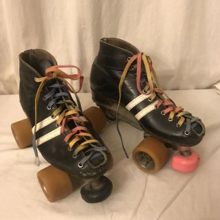 Rare Vintage Riedell Black & White Roller Skates Sure - Grip Cyclone