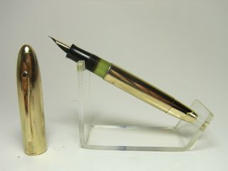 Vintage 1950´s Gold Doublé Guilloche Pistonfiller Fountain Pen 14ct Flexy M Nib