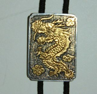 Vintage 10k Gold Sterling Silver Dragon Bolo Tie