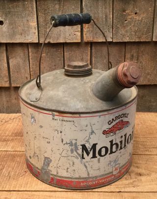 Vintage Gargoyle Mobil Oil 3 Gl Oiler Can Bucket Gas Auto Service Station Sign