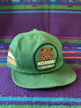 Vintage Kodiak Racing Snapback Hat Patch Trucker Farm Seed K Product Stripe Worn