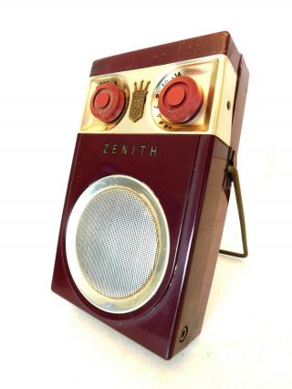 VINTAGE 50s CLASSIC MAROON ZENITH ROYAL 500 ANTIQUE TRANSISTOR RADIO PLAYS WELL 3
