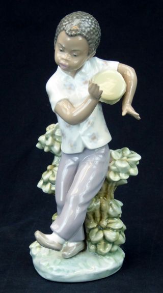 Lladro Porcelain Figurine Bongo Beat 5157 Retired 1998 Drum Vtg Glazed Black Boy