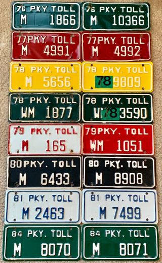 Connecticut Parkway Rare Vintage Toll License Plates Merritt Wilbur Cross 76 - 84