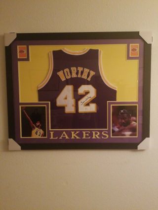 James Worthy Autographed Framed Jersey Display 35×43 Jsa Rare