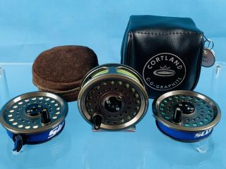 Cortland C - G Graphite Vintage Fly Fishing Reel With Extra Spools In Case