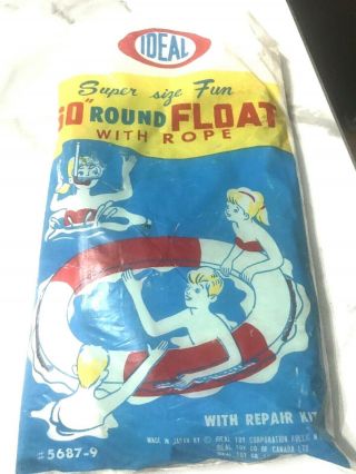 Vtg Ideal 60” Round Vinyl Float W/ Rope For Pool Lake Made In Japan