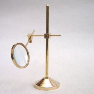 11 " Brass Magnifying Glass On Stand - Nautical - Vintage - Magnifier - Office