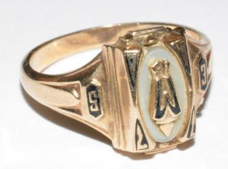 Vintage Solid 10k Yellow Gold Josten Hs High School Class Ring From 1953