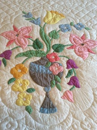 Vintage Home Needlecraft Creations Floral Appliqué Quilt Made From A Kit 2