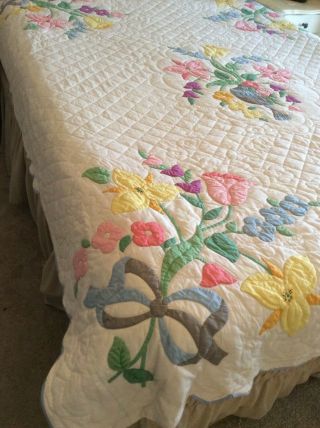 Vintage Home Needlecraft Creations Floral Appliqué Quilt Made From A Kit 3