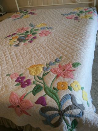 Vintage Home Needlecraft Creations Floral Appliqué Quilt Made From A Kit 4