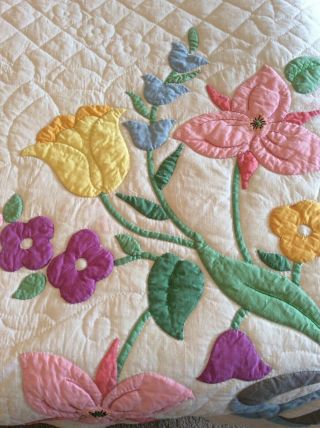 Vintage Home Needlecraft Creations Floral Appliqué Quilt Made From A Kit 5