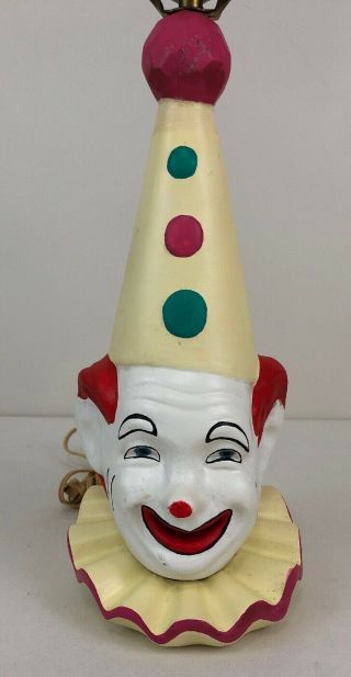 Rare Vtg Mid Century Modern Ceramic Circus " Scary " Clown Table Lamp
