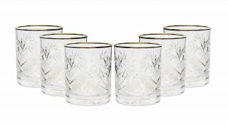 Set Of 6 Vintage Russian Crystal Whisky Glasses With Gold Rim