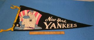 Vintage 1950s York Yankees Felt Pennant Baseball Slugger & Hat Rare Design