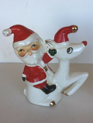 Vtg Santa and Mrs Claus on reindeer salt & pepper shakers Japan 2
