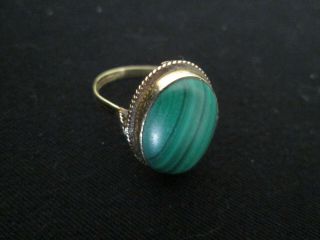 Bought In Russia Vintage 1980s Malachite Ring M/f 14k Gold Setting Size 8 3/8 -